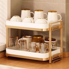 コップ収納棚家庭用キッチンテーブル二重水杯水切り棚トレー付き茶器グラス棚