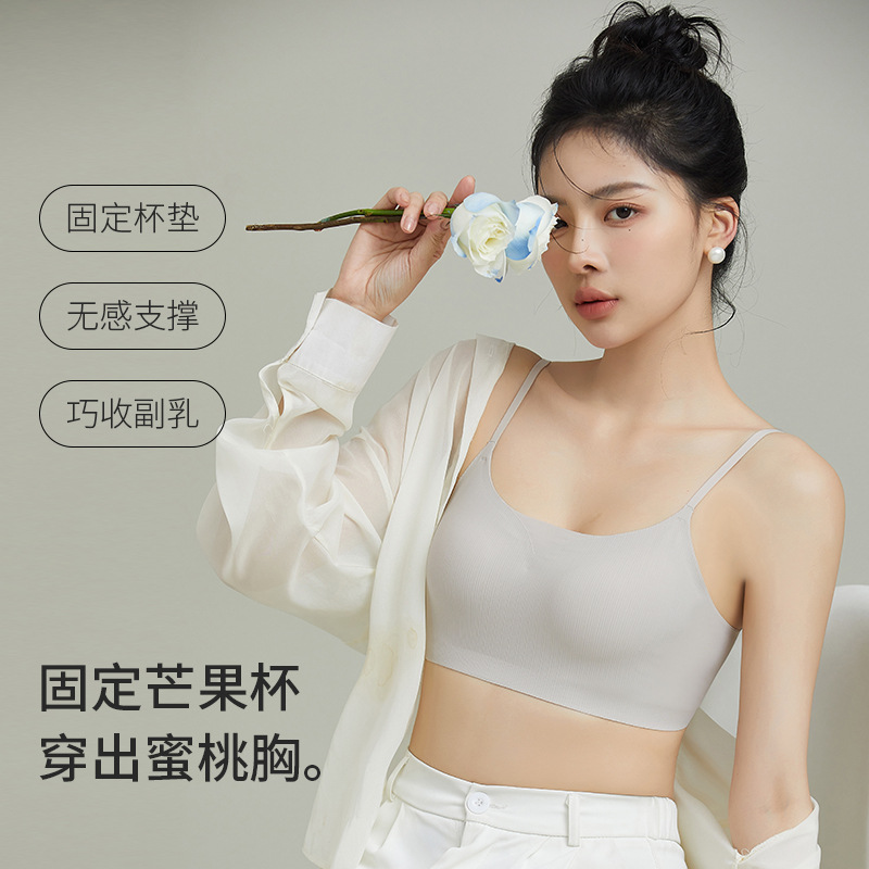 Invisible one-line back fixed bra, machine washable, anti-sagging, breast-retracting, removable shoulder straps, traceless, wire-free bra for women
