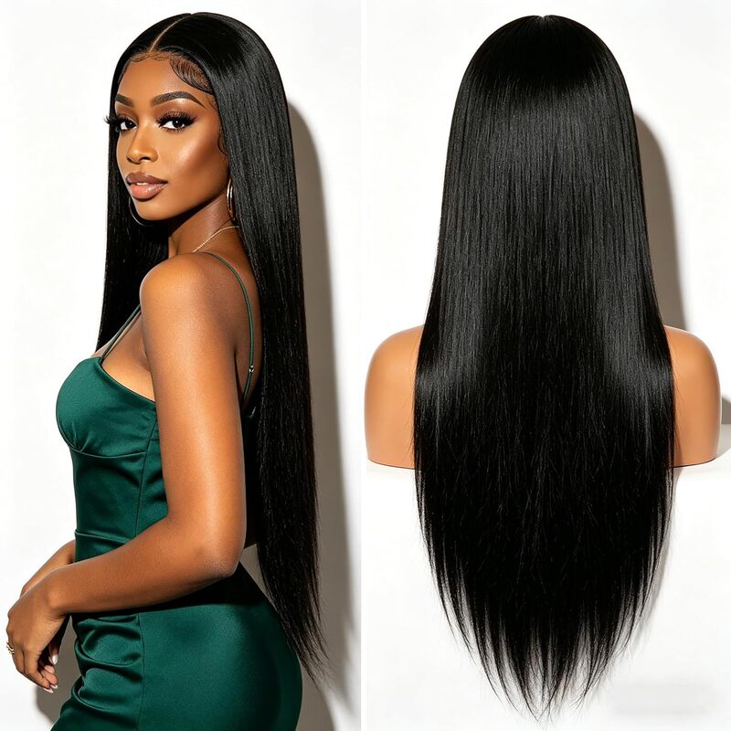 13x4 HD transparent straight lace wig, suitable for women, glue-free connection, with baby hair edges