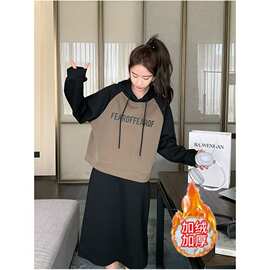 卫衣套装女套装卫衣两件套加绒拼接开叉裙时尚跑步服图片色东南亚
