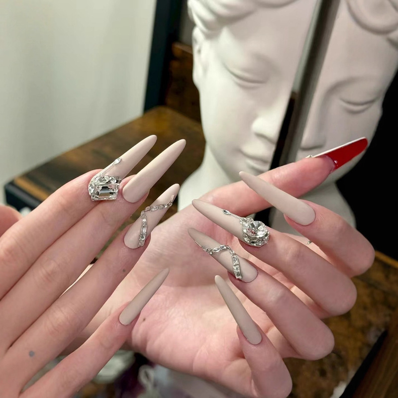 Handmade Wearable Nails Autumn New Style Frosted Rhinestone Sparkling Nail Pieces High-End Heavy-Duty Whitening Nail Art Stickers