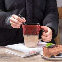 马克杯北欧INS窑变釉创意复古陶瓷水杯家用咖啡茶杯子带盖勺情侣