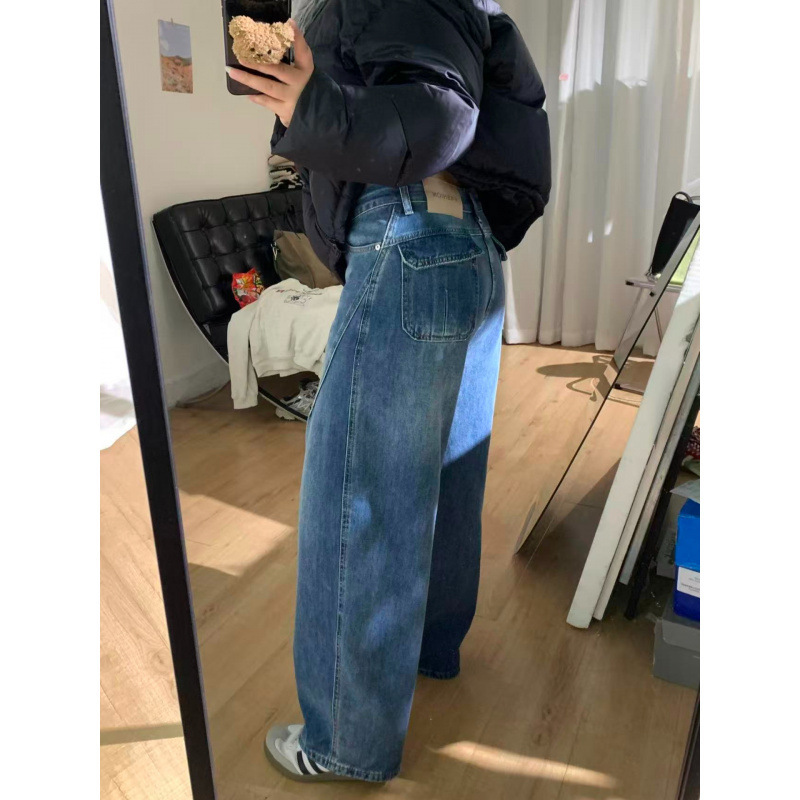 American Retro Scimitar Straight-Leg Jeans for Women, Autumn and Winter New Plus-Size Loose Slimming Hip-Covering Wide-Leg Pants