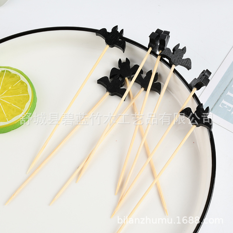 Disponible horquilla de fruta de Halloween dibujos animados palillos de dientes adorables animales palillos de bambú murciélagos bocadillos proveedores de palillos de fruta