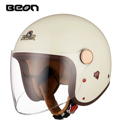BEON Motorcycle Safety Helmet for Men and Women, Electric Vehicle Motorbike Three-Quarter Half Helmet, Carbon Fiber Sun Protection Riding Helmet (Motosiklet kaskı (dəbilqə)) - bright-milky-white-m