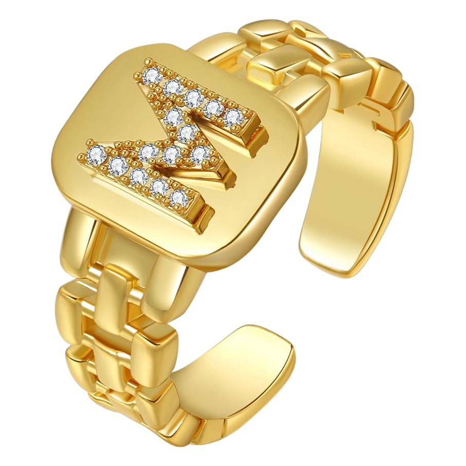 Anillos de letras de moda de bloggers europeos y americanos, joyería chapada en oro con diseño de correa de reloj, anillos de letras abiertos.