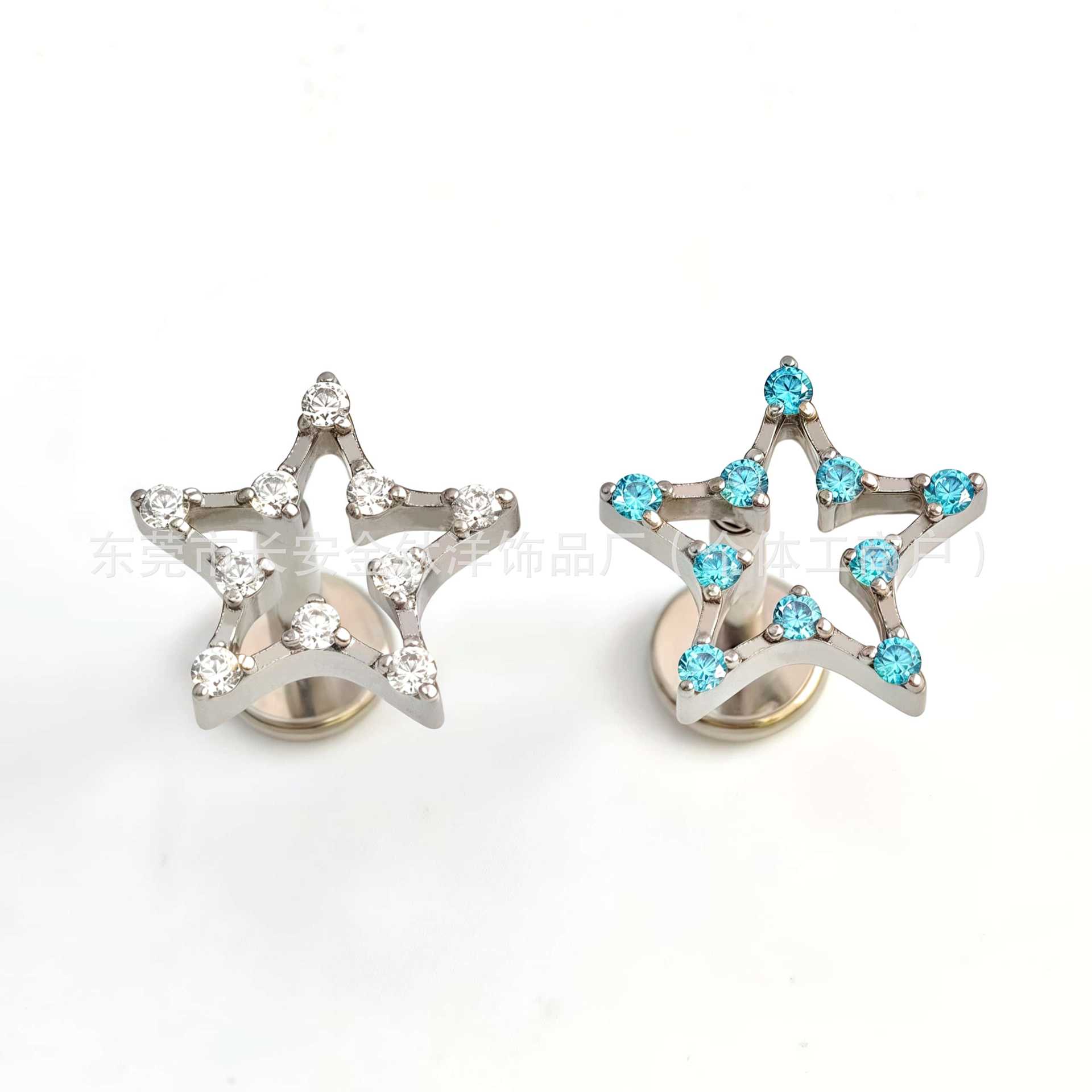 F136 Titanium Internal Thread Five-Pointed Star Zircon Earrings Lip Nails Ear Bone Nails G23 Titanium Alloy Body Piercing Jewelry detail image 7