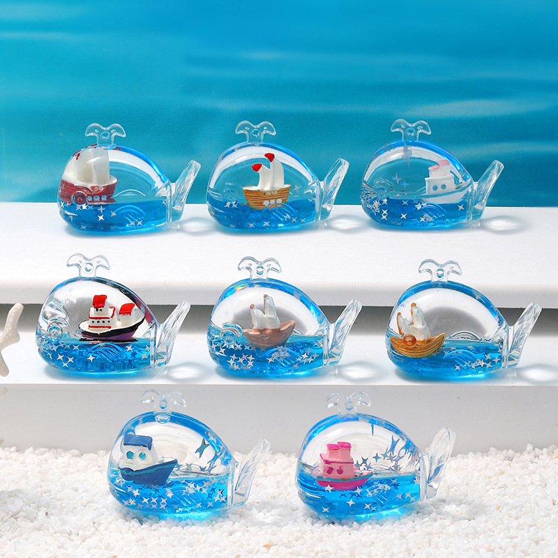 海洋鲸鱼流沙漂流瓶摆件树脂帆船液体沙漏桌面装饰品儿童礼物批发