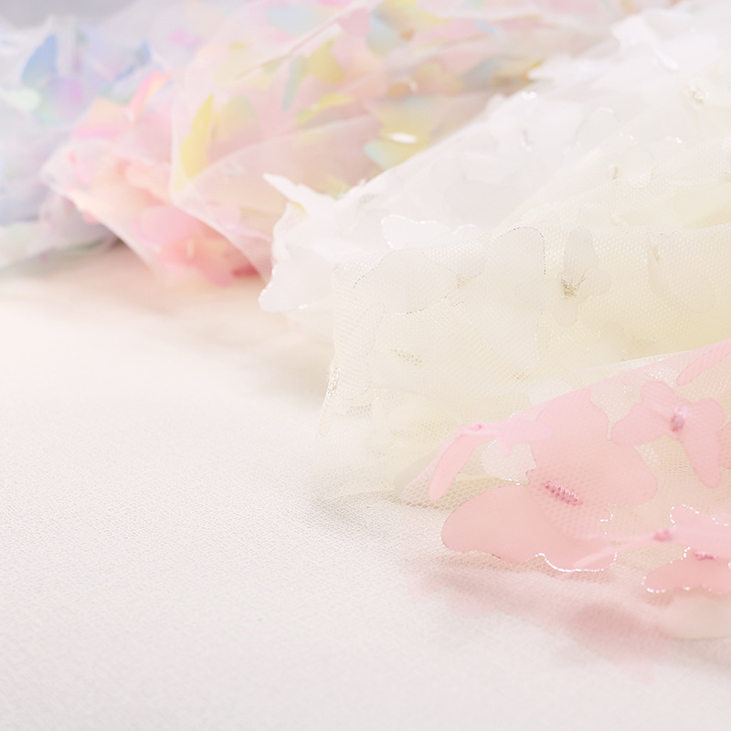 Venta caliente transfronteriza bordado 3D tridimensional gradiente mariposa tela de malla falda de los niños muñeca hilo foto decoración suministros