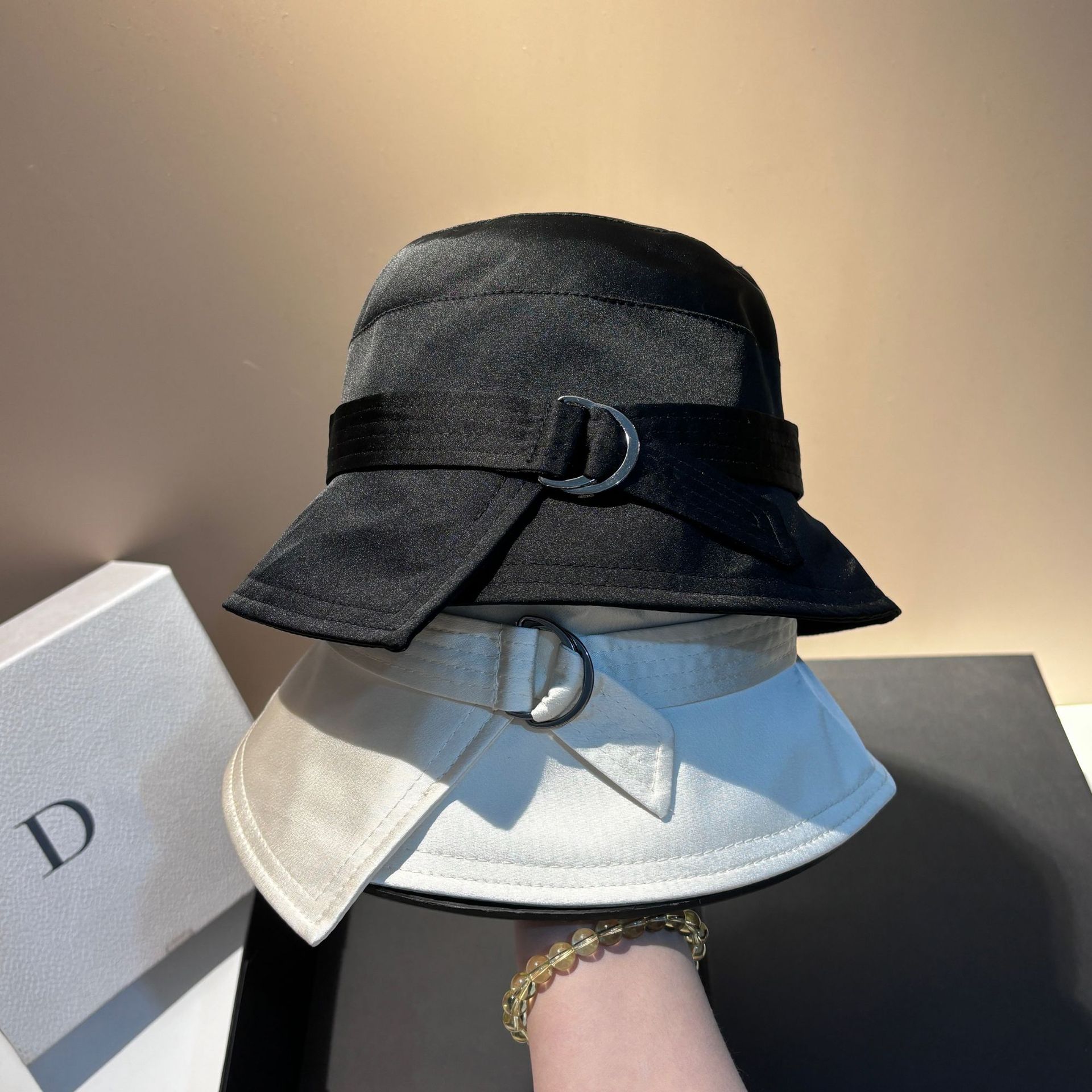Spring/Summer New Acetate Fabric Belted Bucket Hat - Fashion Casual Youthful Versatile Luxury Designer Hat For Women - Thumbnail 2