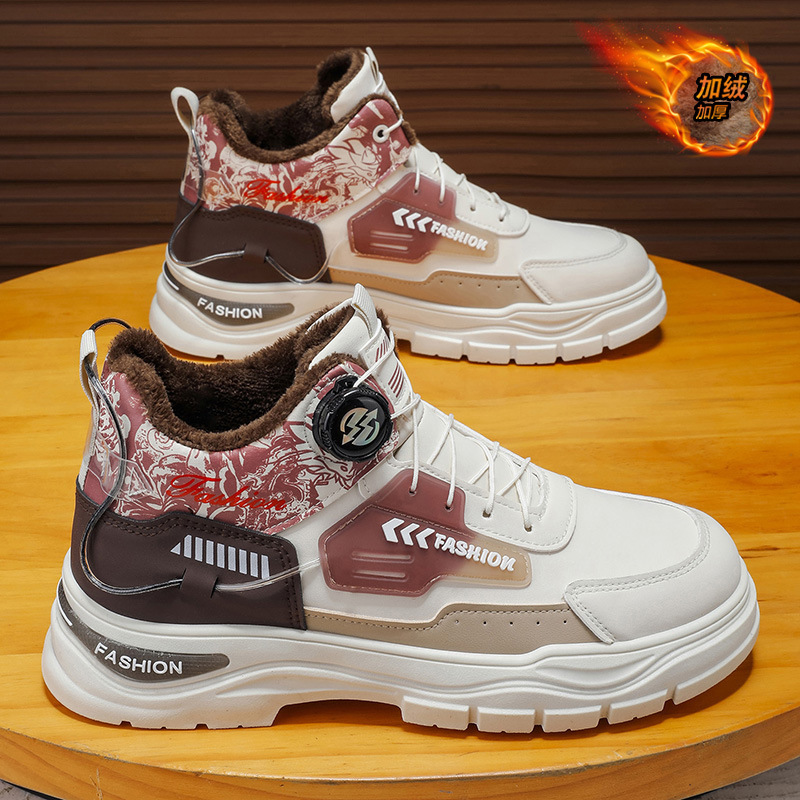 2025 zapatos de invierno impermeables, desgaste, antideslizantes, suela gruesa, zapatos de herramienta de lana gruesa, botones rotativos, botas Martin