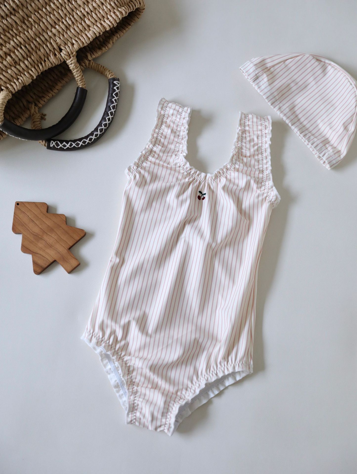 Tank top one piece swimsuit pink stripes