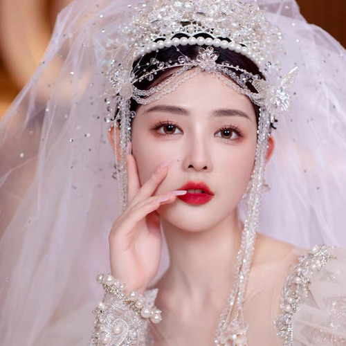 Bridal wedding dress headdress crystal long tassels butterfly frontal forehead chain boximiya spirit fairy princess hair accessories