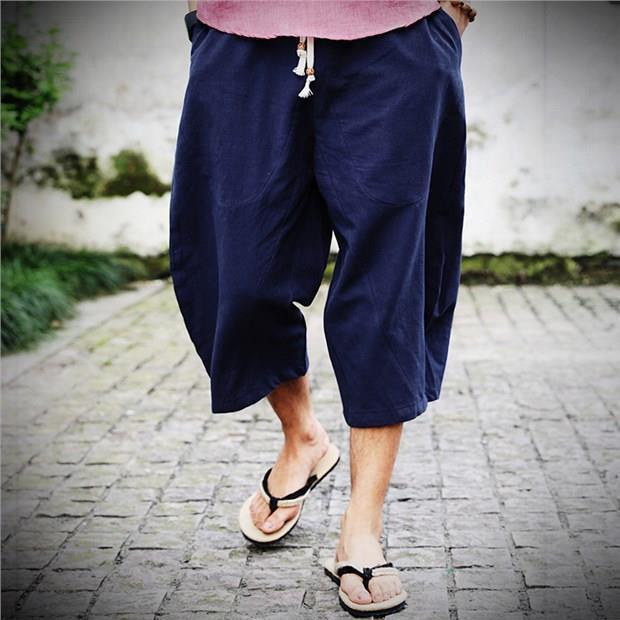 Pantalones cortos sueltos de algodón y lino de gran tamaño 7 de moda estilo chino pantalones grandes para hombres pantalones cortos casuales de lino ancho gordo verano