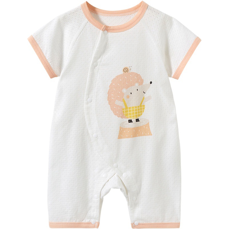 Mono del bebé recién nacido verano manga corta pijamas de algodón fino los hombres y las mujeres mameluco traje ropa