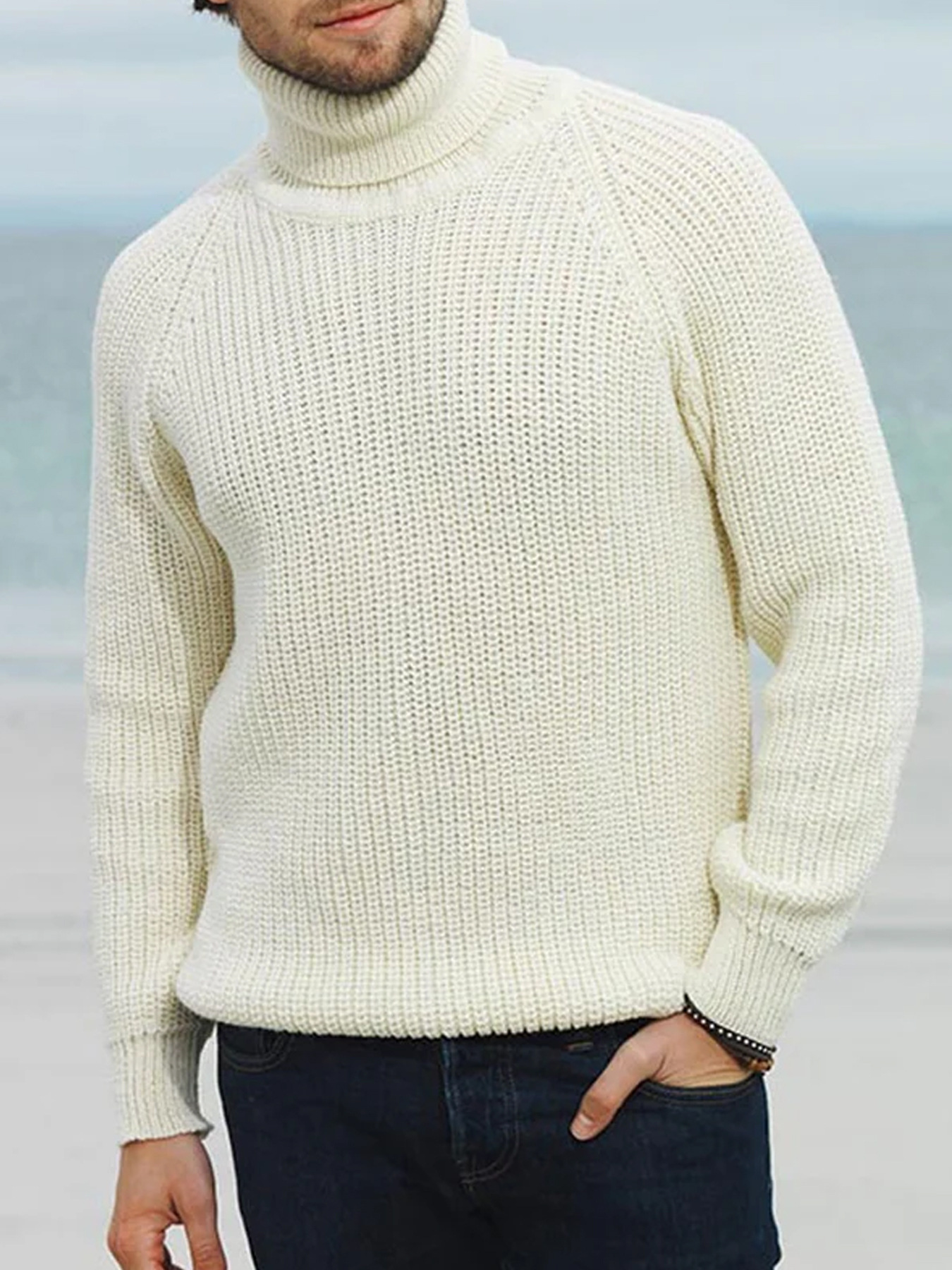 ​Men's & Women's Oversized High-Neck Knit Sweater – Vintage-Inspired Chunky Pullover For Winter, Casual & Chic (Beige, M-3XL)​_voghion.com