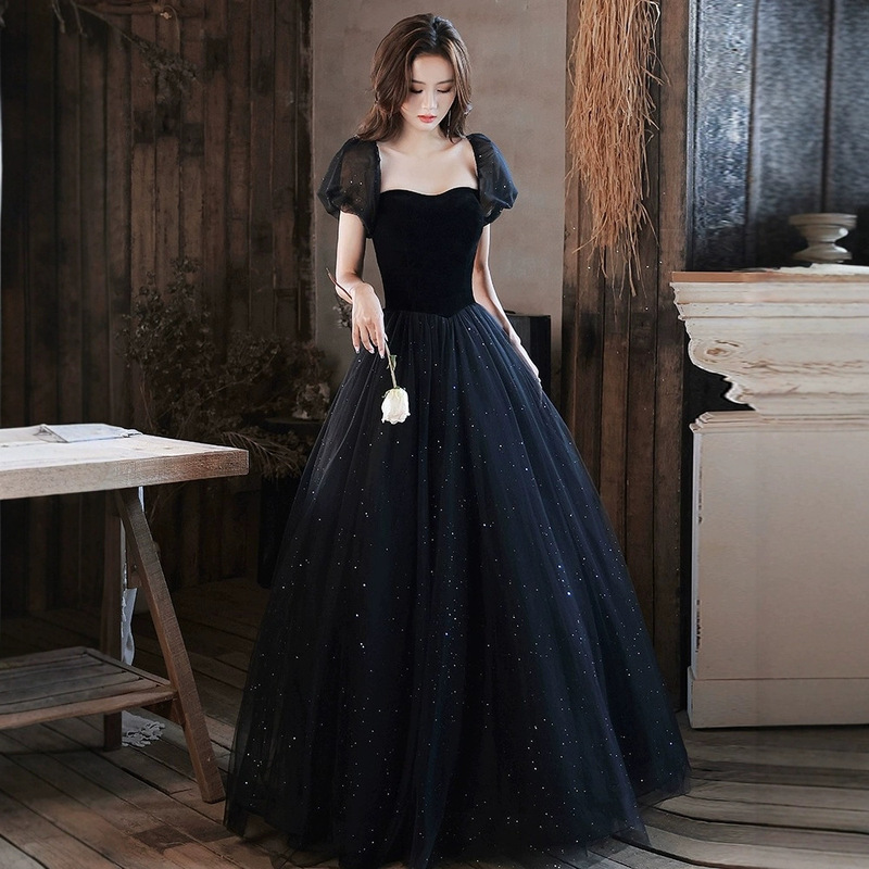Black Evening Dress French Style Light Luxury Niche High-end Elegant Banquet Host High-end Sense Female Adult Ceremony Spring and Summer