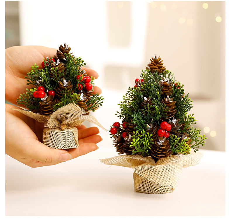 Decorazioni per albero di Natale a forma di pigna - Decorazioni natalizie da tavolo in argento e oro, mini alberi festivi da 13 cm e 17 cm per la casa e l'ufficio_voghion.com