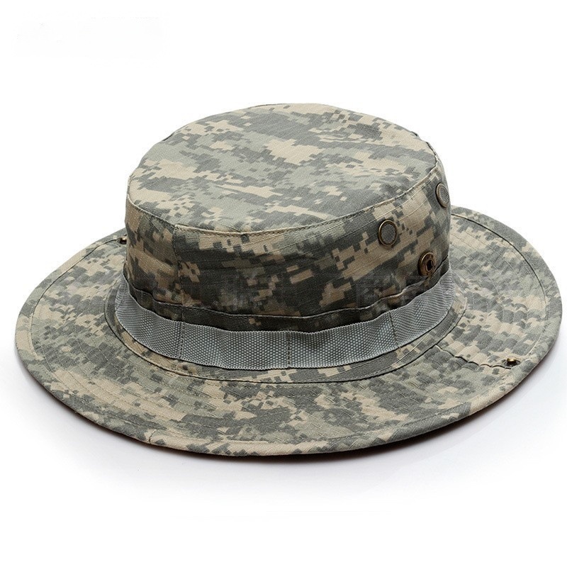 Camuflamiento gorra de borde redondo gorra de entrenamiento militar para hombres y mujeres gorra de ocio al aire libre gorra de pesca gorra de sombrero de sombra fábrica en stock LOGO
