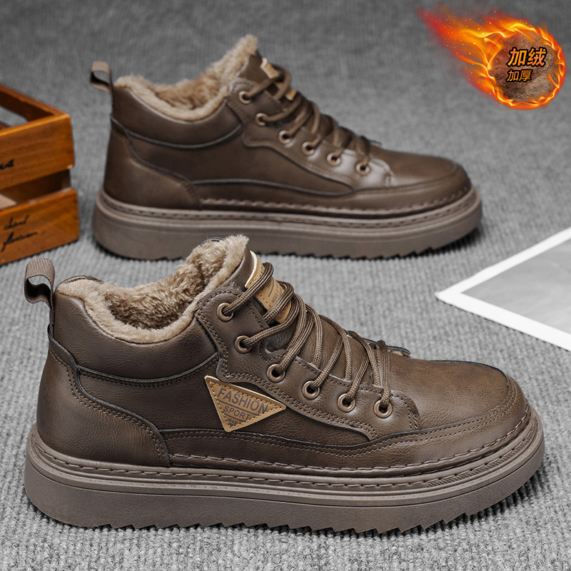 Zapatos masculinos en invierno con terciopelo para mantener el calor botas Martin ropa de trabajo masculina tendencia de zapatos de cuero 100 zapatos de algodón casual botas cortas zapatos de moda image 8