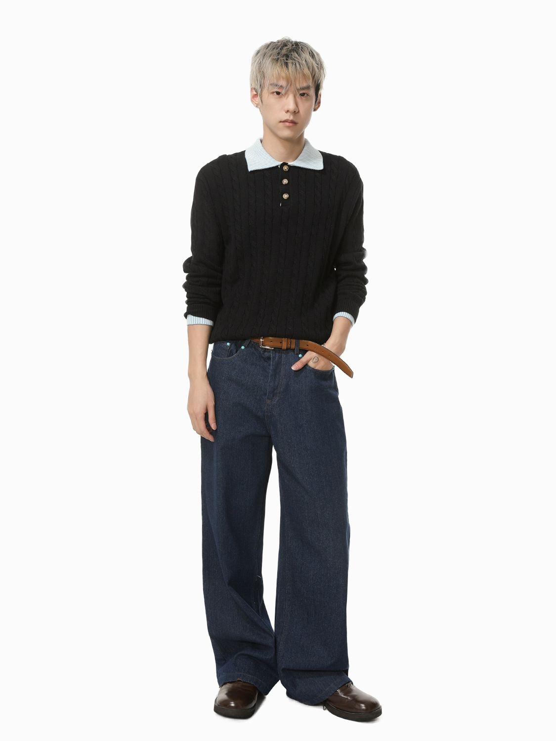 MTLCLOTHES Hombres| Coreano de alto nivel sensación de pantalones jeans de piernas anchas para hombres de otoño sueltos casuales versátiles trapos