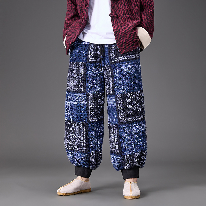 2025 Plus Size Loose Lantern Pants Wide-Leg Pants Cuffed Plush Chinese Style Casual Pants New Chinese Style Slim Pants Trendy