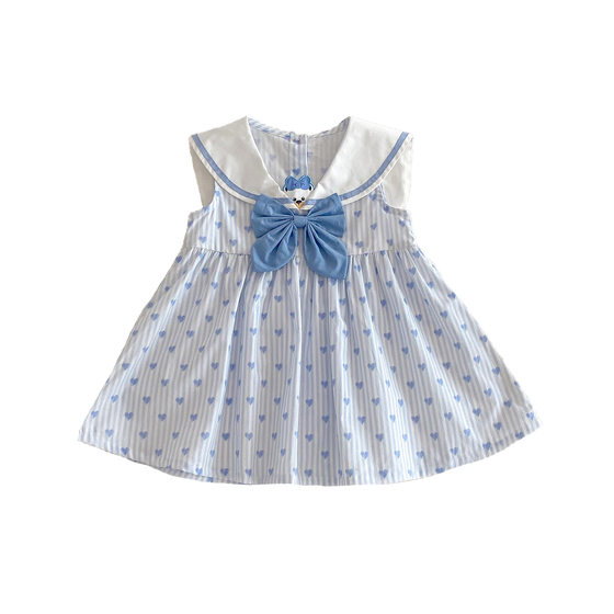 Girl's Love dress 2025 New Summer Baby Girl's Navy Collar Cartoon Vic Dress Children's Summer Dress