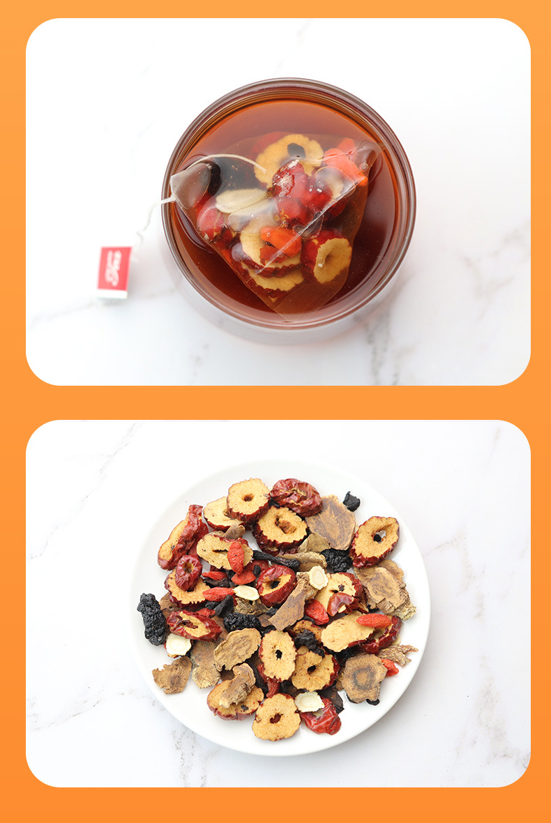Five Treasure Herbal Tea Wu Bao Cha 300g 30 Teabags with Maca Jujube Mulberry Goji Polygonatum Ginseng Daily Wellness Tea in use