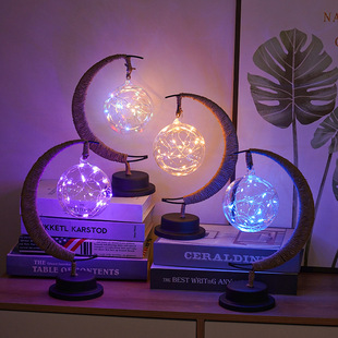 Cross-border Iron Handmade Hemp Rope Table Lamp Round Ball Star Shape Copper Wire Lamp Moon Decorative Lamp usb Nightlight