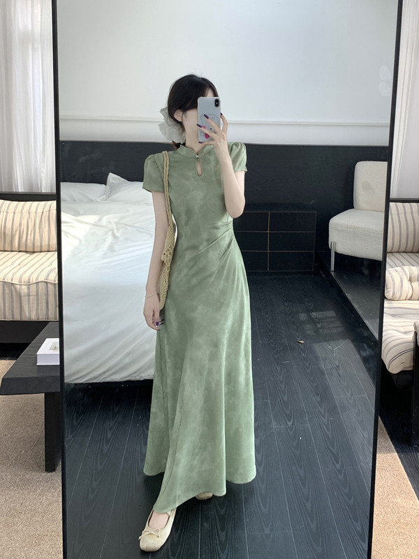2025年大码女装夏季胖MM新中式提花改良旗袍连衣裙收腰显瘦气质长|undefined