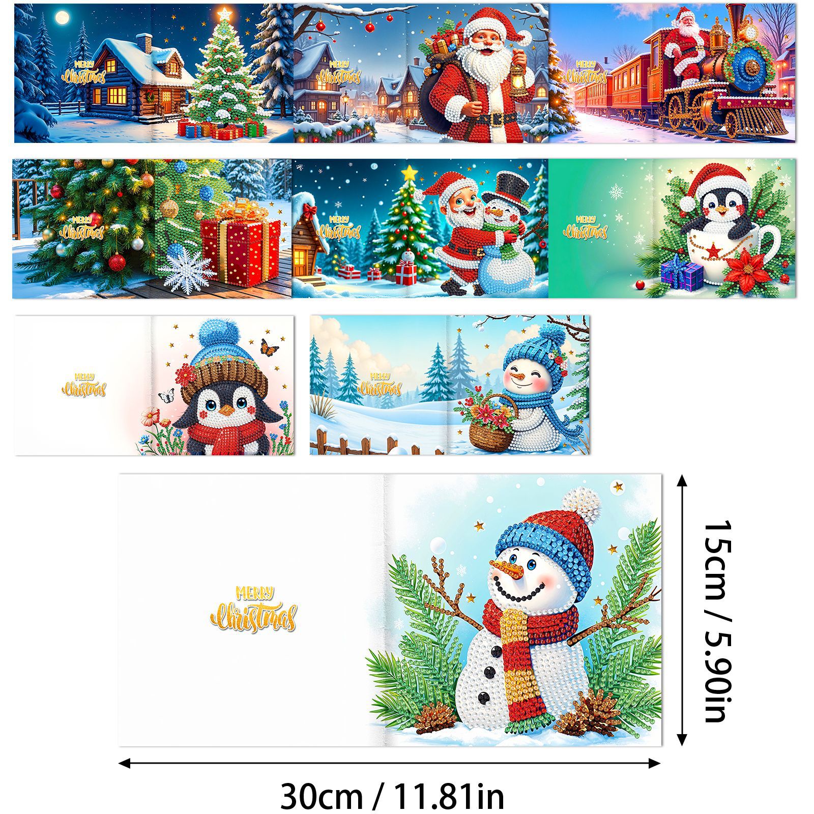 Explosiones transfronterizas de Navidad multiserie de tarjetas de felicitación puntuales hechas a mano 9 conjuntos de sobre de diamante 6 conjuntos de dibujos animados