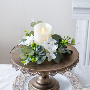 Cross-border artificial Garland candle ring silk flower eucalyptus Garland dining table party aromatherapy Candlestick decoration green plant Garland