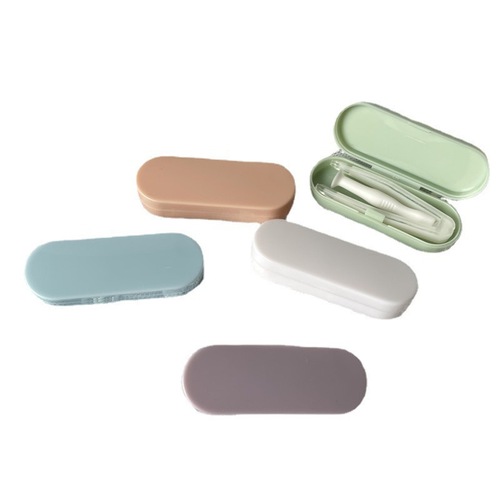 Cream Color Series Minimalist Portable Invisible Contact Lens Case, Instagram Style Beauty Contact Lens Holder, Remover, Pencil, Tweezers Set