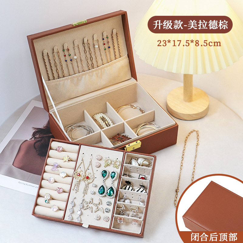 Caja de joyería de lujo ligera de té, pernos multicapa de gran capacidad con cerradura, caja de joyería, joyería de auriculares, almacenamiento de joyería tipo cajón image 7