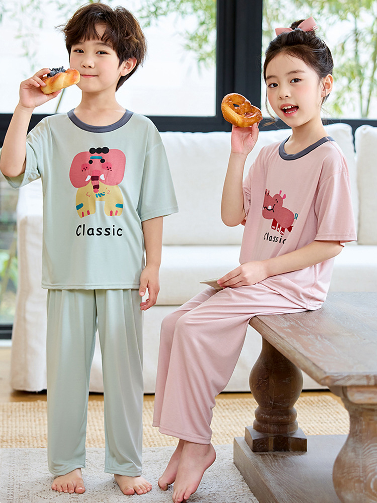 Pijamas para niños, estilo nuevo de verano, pantalones largos de manga corta para niñas, ropa de descanso para niñas, ropa para niños grandes, ropa para aire acondicionado