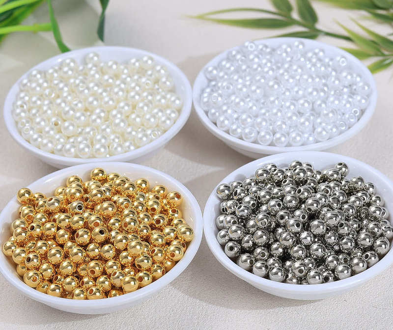Imitation Pearl Loose Beads with Holes, Artificial Beads Made of Abs Material, White K Gold Plated DIY Handmade Materials, Straight Hole Pearl Accessories Imitation Pearl Loose Beads with Holes, Artificial Beads Made of Abs Material, White K Gold Plated DIY Handmade Materials, Straight Hole Pearl Accessories