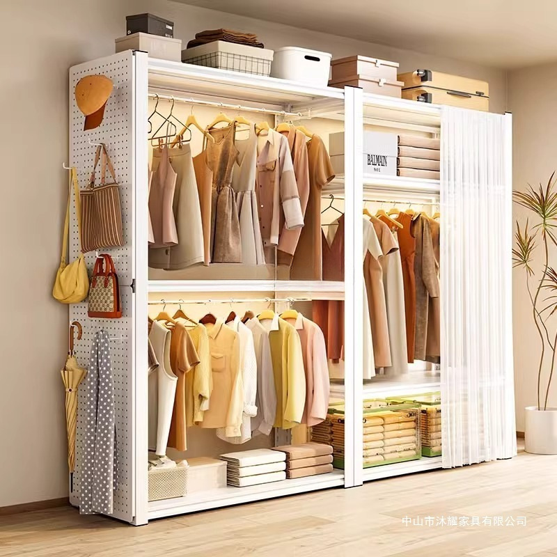 Shelf Wardrobe Home Bedroom Rental Clothing Storage Simple Assembly Floor Hole Board Wardrobe Metal Clothes Hanger