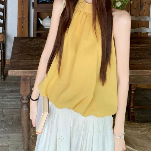 New 2025 Summer Dopamine V-Neck Loose Bouquet Sleeveless Shoulder-Strap Backless Blouse Top for Women - Chic