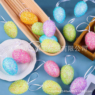 Cross-border New Easter Egg Foam Egg V-shaped Pink Sequin Egg Easter Decorative Pendant Factory Outlet