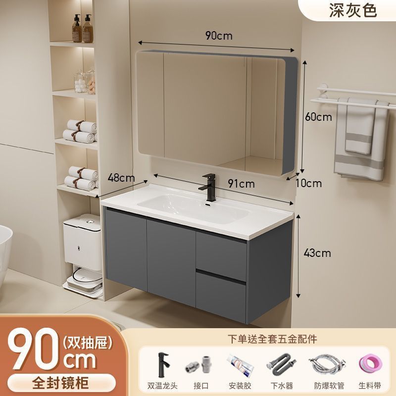 Gabinete de baño de aluminio inteligente espacial grueso combinación lavabo lavabo en cerámica lavabo fábrica de inodoro al por mayor