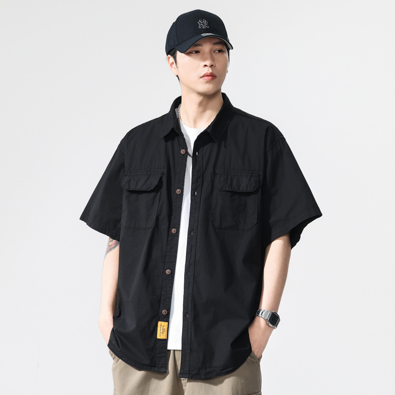 Work Shirt Men's Short-Sleeved Japanese Style Summer Retro Trendy Brand Street Shirt Outer Wear Handsome Multi-Flap Pocket Pants Casual 835