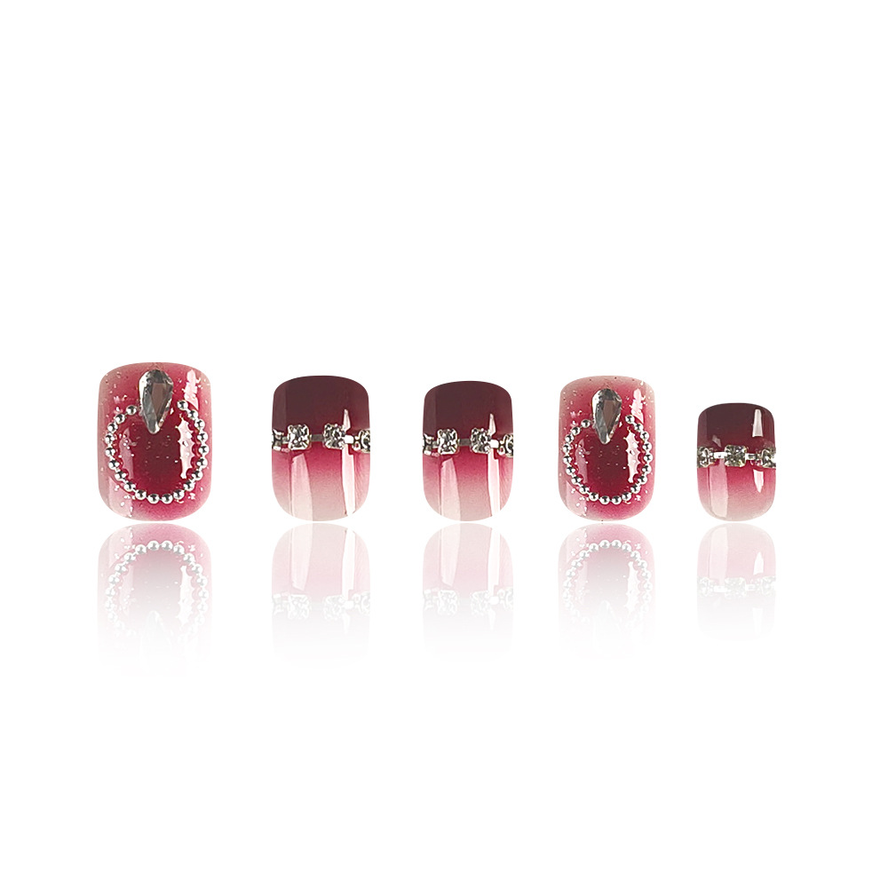 Año Nuevo vino rojo hadas cadena de perforación de manchas de uñas polvo de brillo gradiente para usar un parche de uñas 24 piezas de parche de uñas falsas