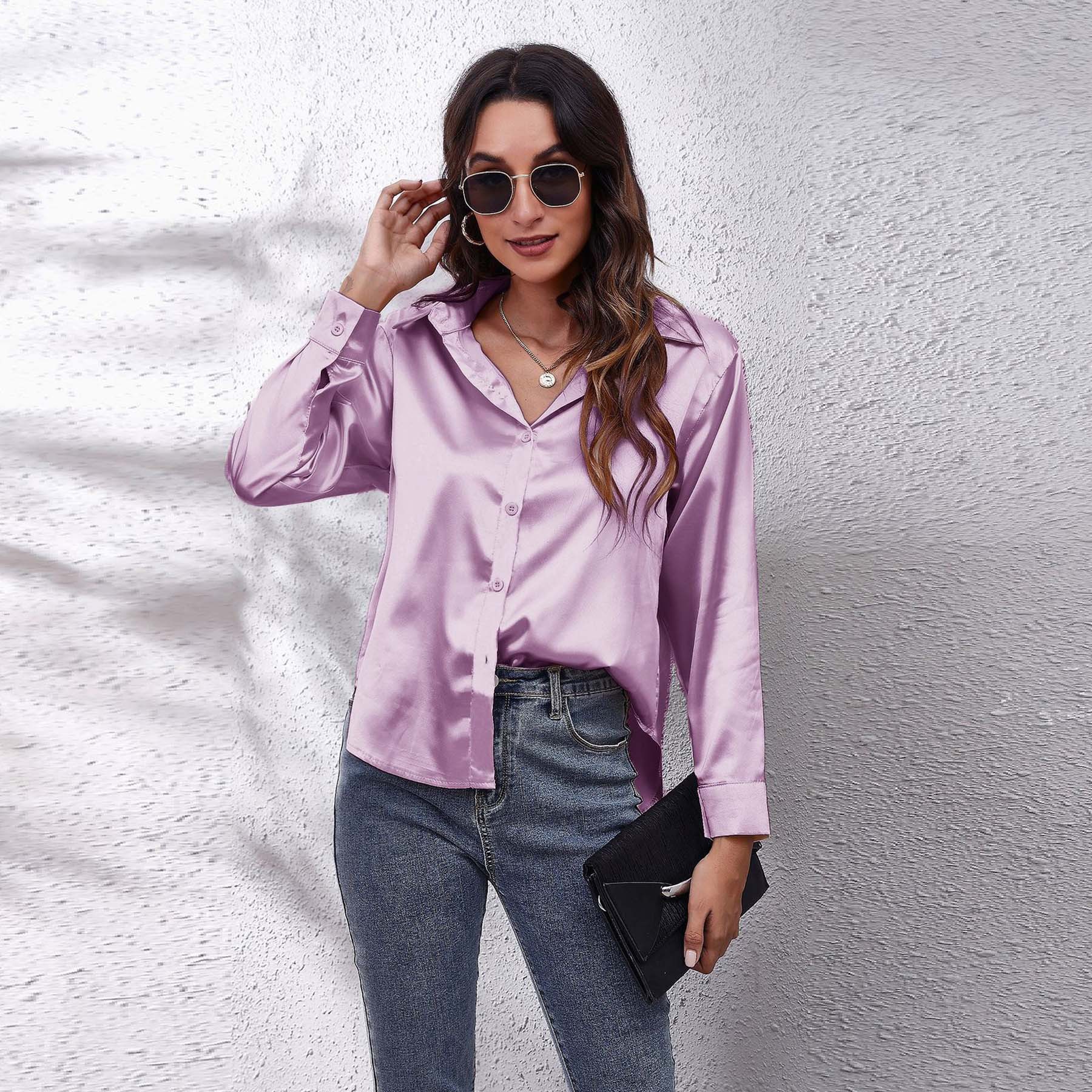 23 Colors, 7 Sizes In Stock, Satin Silk Long-sleeve Shirt, New Style, European And American Foreign Trade_ecoleips.com