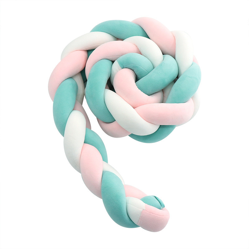 Protector de Barandilla de Cama con Trenza de Tres Hebras, Decoración de Barandilla de Cama para Bebés y Niños, Almohada Anudada de Estilo Europeo Tejida a Mano Estilo Ins.