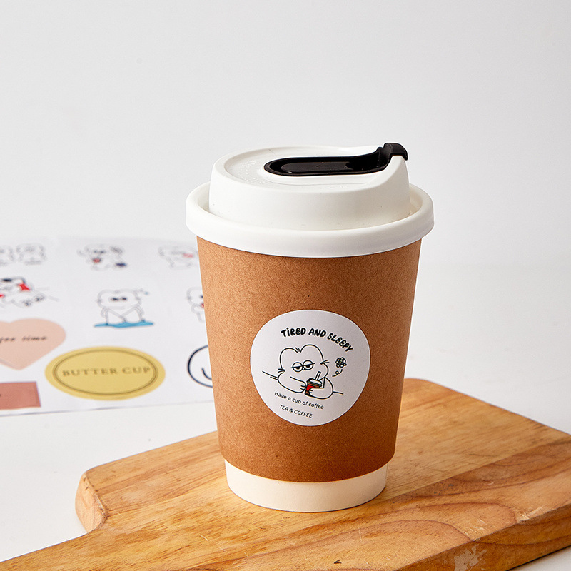 Taza de café desechable en taza de cartón kraft de doble capa con tapa engrosada taza de té de leche caliente para llevar taza de agua de leche de soja