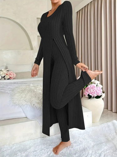 European and American independent station temu new style design round collar split long sleeve two-piece suit spring