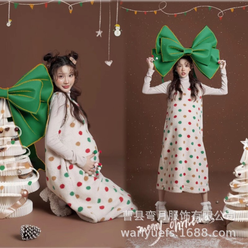 2024 Christmas New Pregnant Women Photo Clothing Photo Studio Photography Art Photo Cute Small Fresh Wave Dot Slip Dress