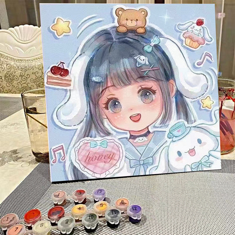 デジタル油絵diyの塗り絵の子供は漫画のアニメを埋めて色を塗ります。|undefined