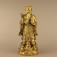 黃銅財神擺件銅元寶如意財神家用供養神像客廳店鋪裝飾站財神