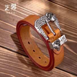 夏季嘻哈复古棕色粗腰带真皮皮带欧美朋克头层牛皮裤带合金针扣女
